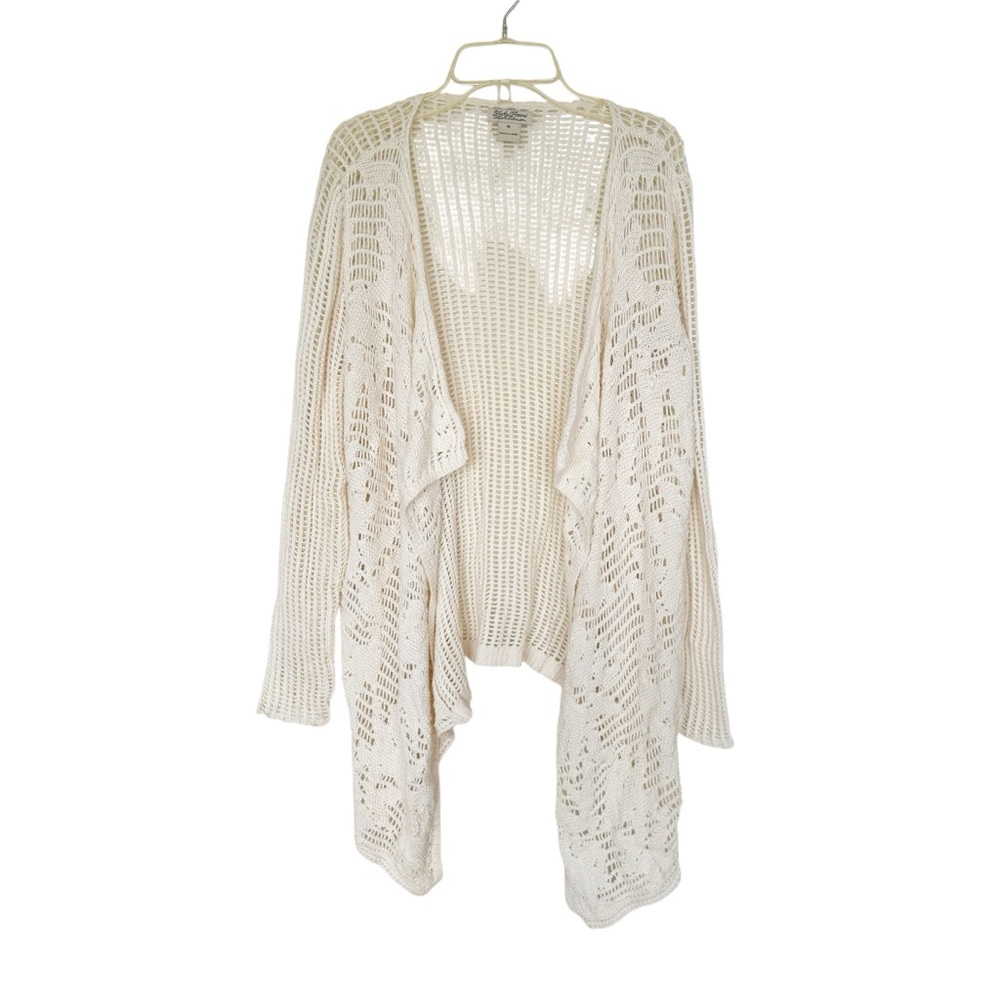 Lucky Brand Cream Open Front Crochet Knit Cardigan